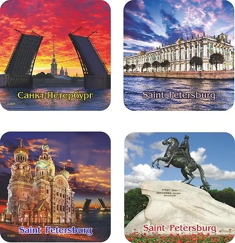Сувенир, АКМ, Плакетка, "Санкт-Петербург Ночь", 4 шт. 307067 — 1