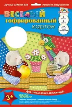 Картон цветной 05цв 05л А4 "Звездочки.Медвежата" гофрированный, с рисунком, карт.папка, подвес, Апплика — 228526 — 1