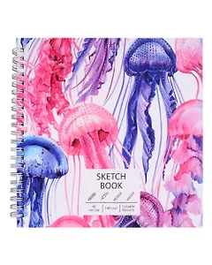 Скетчбук 195*195 40л "Медузы" белый офсет, 140г/м2, тв.обложка, евроспираль