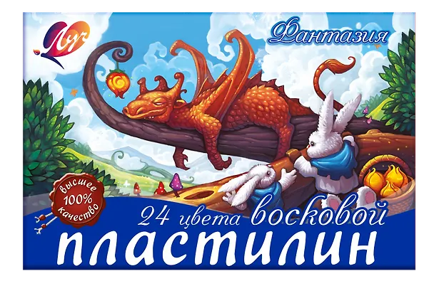 Пластилин 24цв 360гр "Фантазия" (классич, неон) восковой, к/к, стек, Луч 238528 — 1