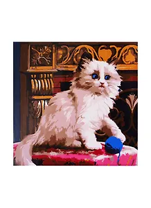 Холст с красками 20х20см по номеам (в коробке), (14цв) Котёнок и клубок (Арт. ХК-4065)