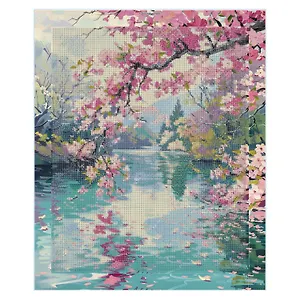 Алмазная мозаика "Сакура у реки" 40*50 см