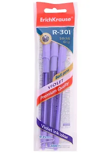 Ручки шариковые Erich Krause, R-301 Violet Stick&Grip, фиолетовая 0,7 мм