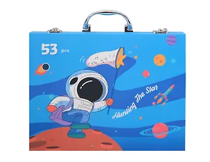 Набор для творчества 53 предм. "Космос" карандаши цветные 10цв, маркеры для скетчинга 10цв, пастель масляная 12цв, краски акварель 10цв туба, краски акварель 06цв кювет, кисти 02шт, точилка, ластик, жестк.картон, мет.ручка, мет.замок