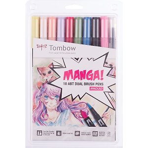 Брашпен Tombow ABT Manga Set Shojo 2 в 1, 10 штук