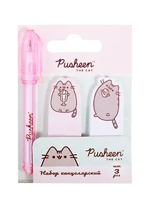 Набор канцелярский "Pusheen" ручка шариковая синяя, блоки для записей самоклеящиеся 2шт, подвес, инд.уп.