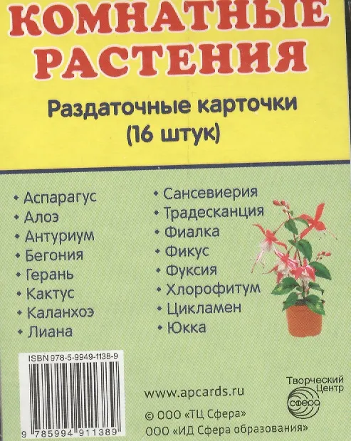 Книга Дем. картинки СУПЕР Комнатные растения.16 раздаточных карточек с текстом (63х87мм) () — 1