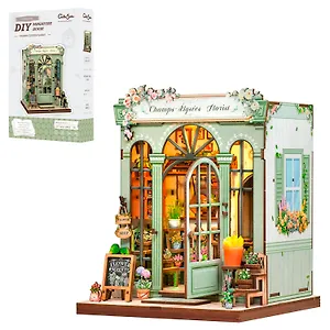 CWGC201 Конструктор интерьерный  – сборный домик CuteBee - Магазин цветов "Елисейские Поля", 199 деталей (материалы: дерево, картон, пластик, металл), со световыми эффектами (подсветка интерьера), с питанием от 2хААА батареек (не включены), серия DIY, воз