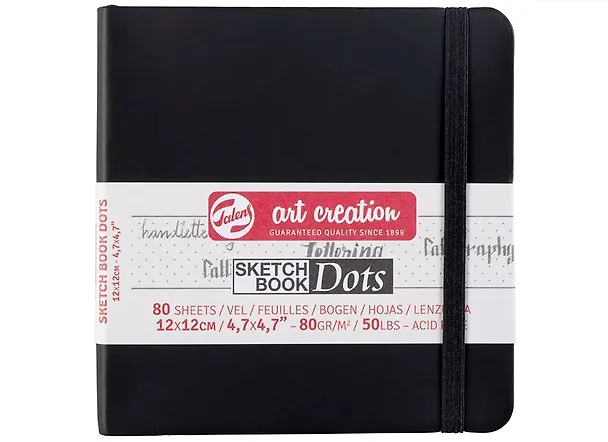 Скетчбук 12*12 80л тчк. "Art Creation" 80г/м2, черн.тв.обл., резинка 258637 — 1