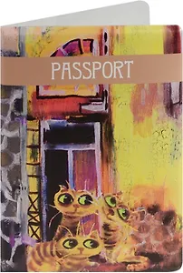 Обложка для паспорта Cats in the City (Три кота у окна) (ПВХ бокс)