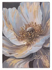 Ежедневник дат. 2026г. А6+ 176л "Наппа. Белый цветок" кожзам, мягк.переплет, тисн. фольгой, офсет, справ.мат-лы, 2 ляссе, инд.уп