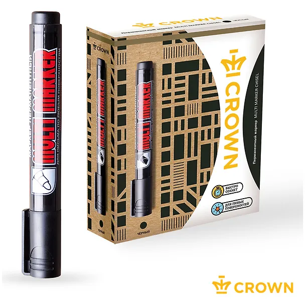 Маркер перманентный Crown, Multi Marker, черный 1-2 мм 201082 — 5