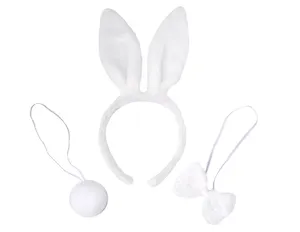 Комплект Ободок с ушками зайки, хвостик и бантик (белый) (текстиль) (12-6122-HNY6)