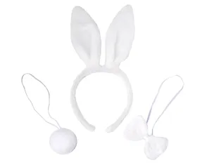 Комплект Ободок с ушками зайки, хвостик и бантик (белый) (текстиль) (12-6122-HNY6) 3104392