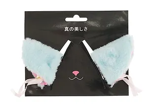 Заколки Аниме Ушки (голубые) (иск.мех) (6х6) (2 шт) (12-DaKui-003)