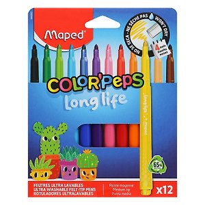 Фломастеры 12цв "COLOR'PEPS LONG LIFE", суперсмываемые, к/к, блист., Maped