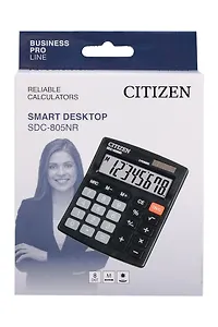Калькулятор 08 разрядный, настольный, 2-е питан., черный, Citizen SDC-805NR