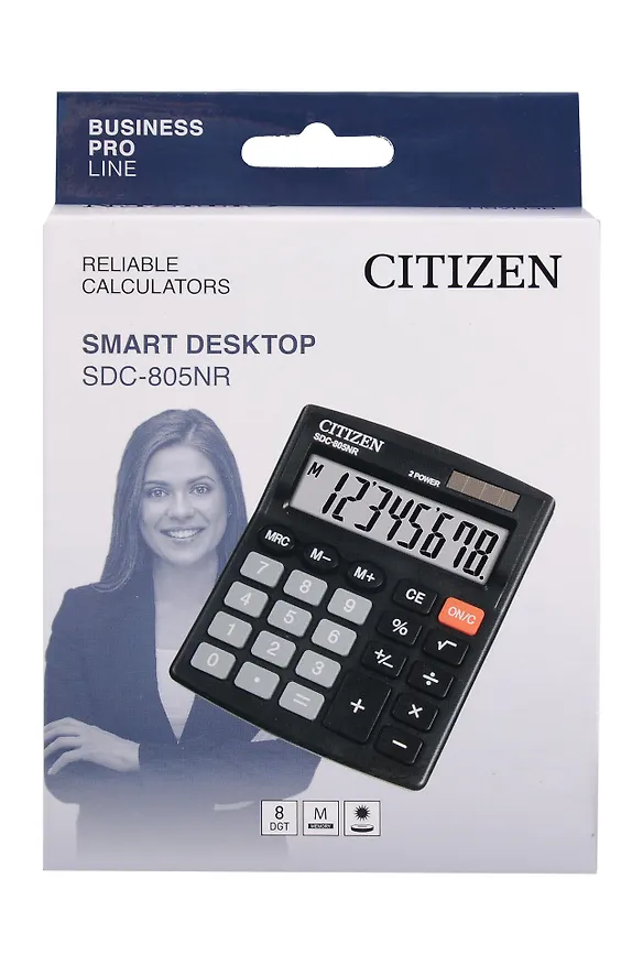 Калькулятор 8-разрядный настольный, двойное питание, чёрный, SDC-805NR, Citizen 3154724 — 1