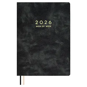 Еженедельник дат. 2026г. А4 80л "Тиволи делавэ" черный, кожзам, мягк.переплет, блинт.тиснение, офсет, тисн.фольгой, 2 ляссе, инд.уп