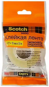 Лента клейкая прозрачная, 15мм*33м,  Scotch