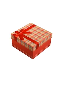 Коробка подарочная 13*12,5*6см, декор. бант, клетка, красная, картон, Хансибэг