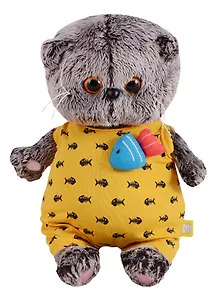 Мягкая игрушка Басик BABY в желтом комбинезоне с рыбкой (20 см) (BB-031)