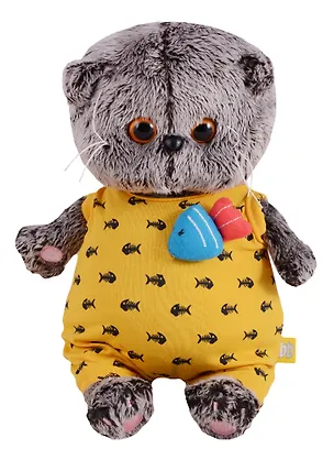 Мягкая игрушка Басик BABY в желтом комбинезоне с рыбкой (20 см) (BB-031) 2654039