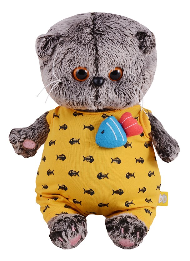 Мягкая игрушка Басик BABY в желтом комбинезоне с рыбкой (20 см) (BB-031) 2654039 — 1