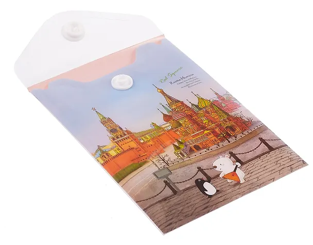 Папка-конверт А7 на кнопке "Москва Собор Василия Блаженного", вертикальный, пластик, Comix 3077217 — 3