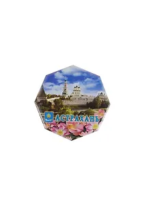Магнит Астрахань Панорама Кремля с лотосами (металл) (02-8-82K1-1)