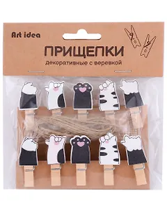 Прищепки декоративные с веревкой "Лапки"