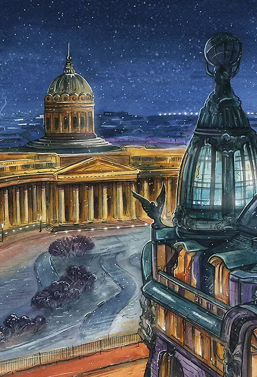 Книга для записей А5 128л кл. "ГРЕЗЫ. Вечер. Питер." интегр.переплет, ламинация Soft Touch, тисн. Фольгой "Голография", офсет 3116233 — 2