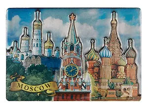 Магнит двойной фольга под смолой Москва.Коллаж.Спасская башня-ХВБ-Колокольня Ивана Великого (025-22-19K7)