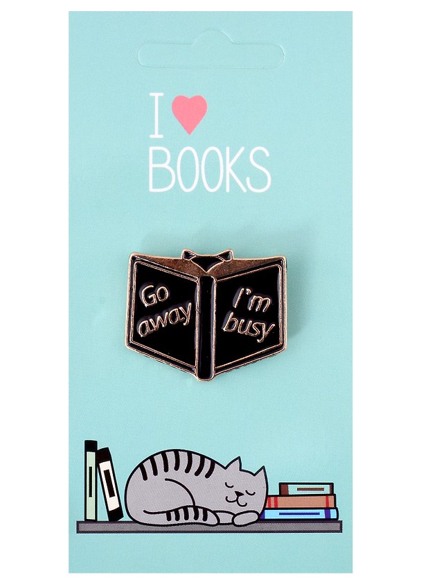 Значок «I love books. Котик с книгой. Go Away I'm Busy», металл 2899461 — 1