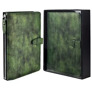 Ежедневник недат. А6+ 160л кл. "ПАВЛИН ЗЕЛЕНЫЙ" кожзам, тв.переплёт, кольц.механизм на шесть колец, блинтовое тиснение, подар.карт.коробка