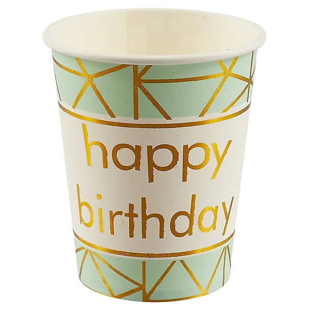 Набор бумажных стаканов Happy birthday на мятном фоне (6 шт) (12-01582-E1) 2689352 — 2
