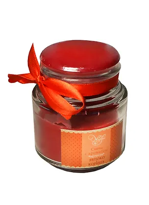 Свеча в стеклянной банке яблоко и корица (32758) (7х7х8,6) 2399167
