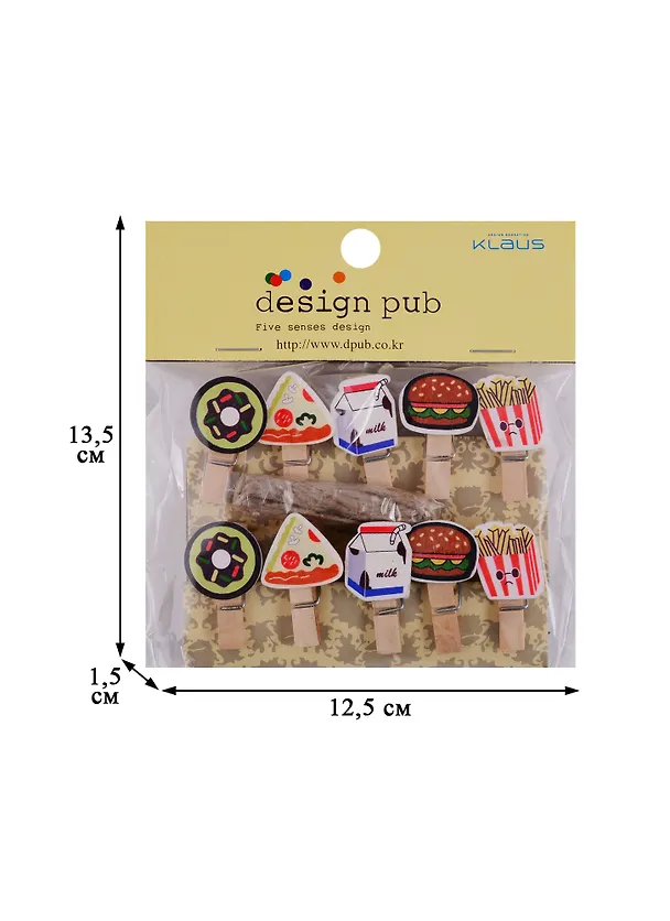 Прищепки декоративные с веревкой 10 шт. Food 2688574 — 2
