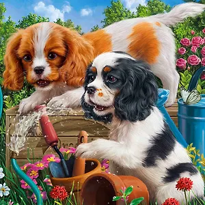Алмазная мозаика "Щенки Кокер-Спаниеля", 20 х 20, 26 цветов, Рыжий Кот