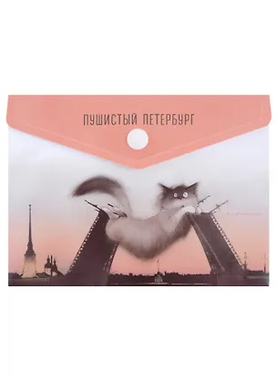 Папка-конверт А6 на кнопке СПб "Кот, Дворцовый мост, Петропавловская крепость" 2954735
