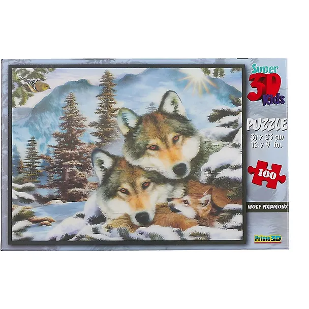 Пазл 100 Super 3D Kids Волчья гармония (31х23) (5+) (10558) (коробка) 2663679 — 2