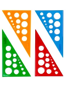 Угольник 19см 30*60*90 с окружностями флю прозрачный, ассорти