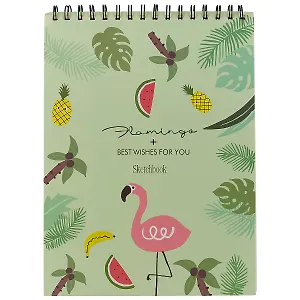 Скетчбук «Фламинго и узор из листьев»