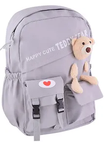 Рюкзак "Happy Cute" серый, с игрушкой
