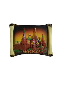 Магнит-свиток двухсторонний рельефный "Москва Коллаж Спасская башня Храм Василия Блаженного" (022-19-20-5)