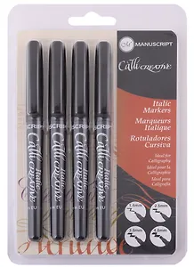 Маркеры черные 04шт "Italic" F/M/B/EB, для каллиграфии, блистер, Manuscript 