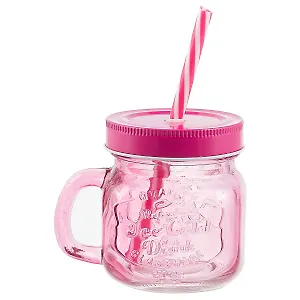 Банка для напитков с крышкой и трубочкой (стекло) (9см) (250мл) (11379)