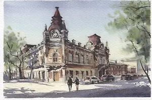 Открытка Иркутск акварель Дом И.М. Файнберга