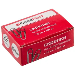 Скрепки никелированные круглые GoodMark, 25 мм, 100 штук