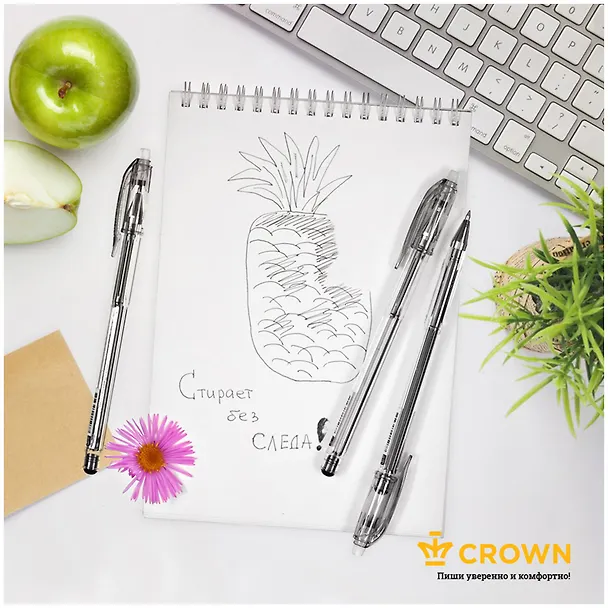 Гелевая ручка пиши-стирай черная 0,5 мм, Erasable, Crown 255774 — 7